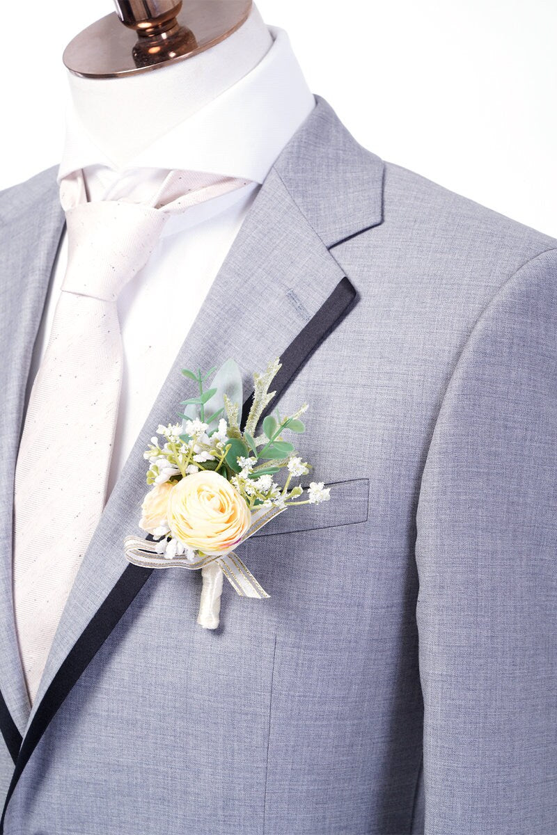Grey wedding suit with notch lapels and satin accent on the lapel and satin accent pockets. Horn buttons. Summer wedding suit. Grey suit. Gray suit. grey beach wedding suit. suit for summer wedding. suit for beach wedding. light grey suit.