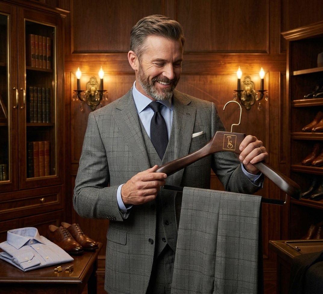 The Master Tailor Luxury Suit Hanger - Premium Wood & Velvet Bar