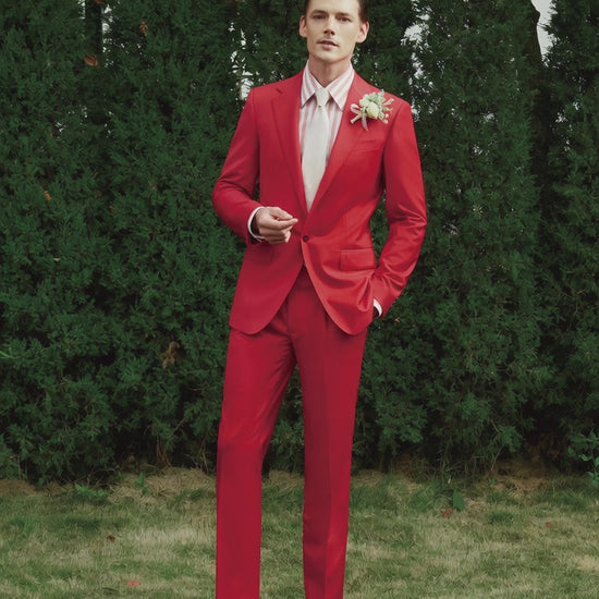 red suit for groom and groomsmen