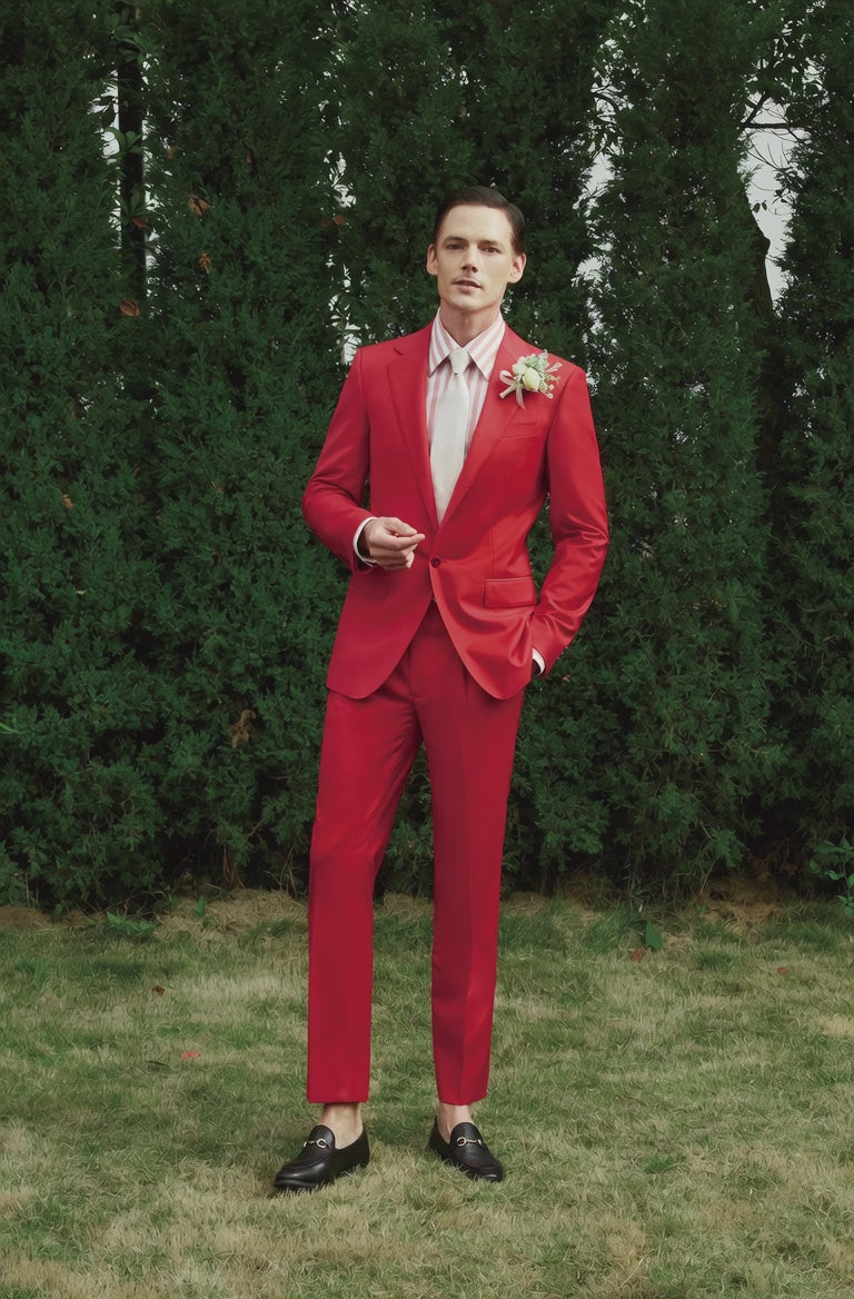 red suit for groom and groomsmen