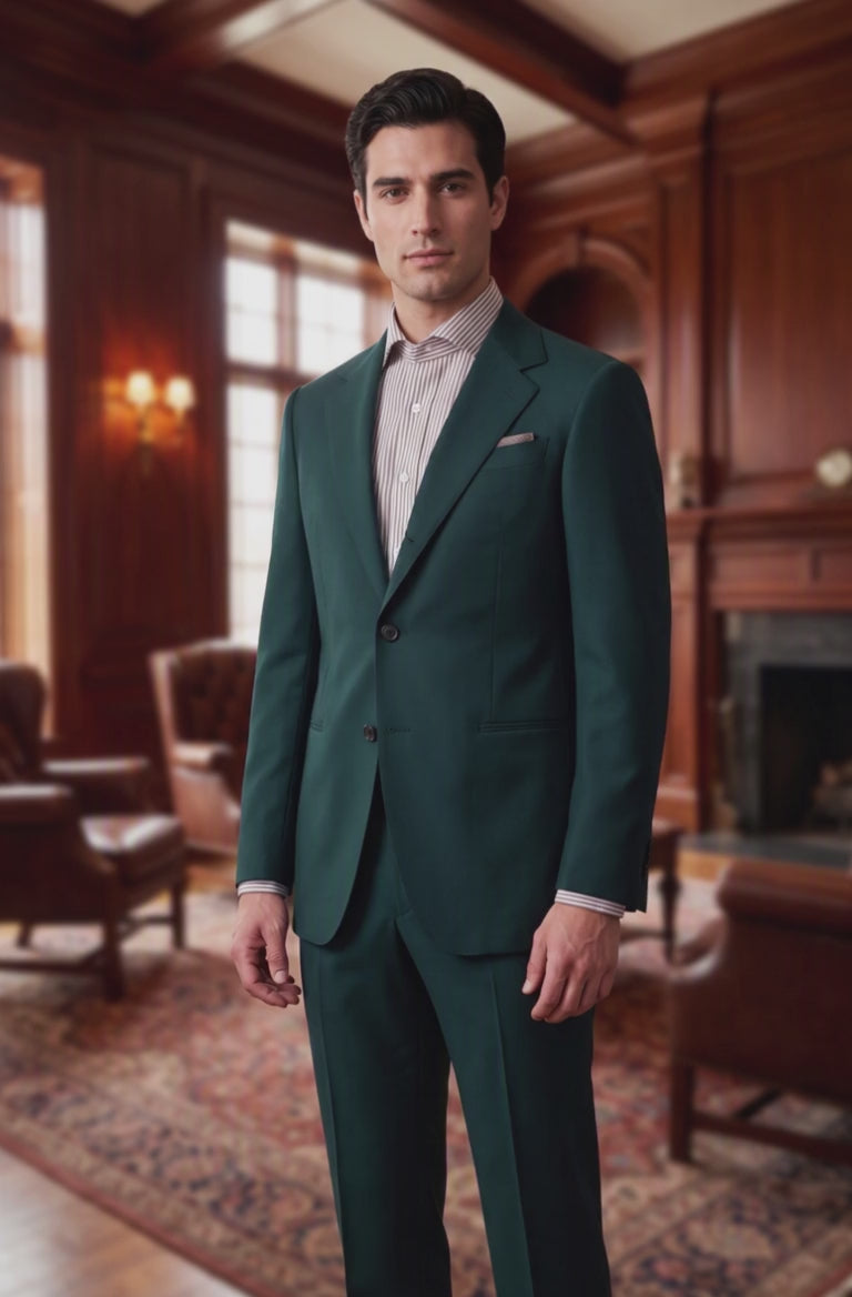 green suit in office setting